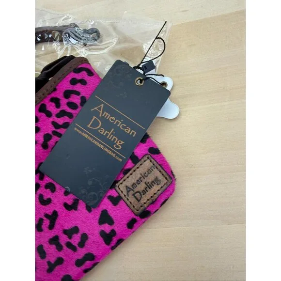 American Darling Pink Animal Print Faux Leather Trim Wristlet Crossbody Bag 10x5 - Picture 10 of 10